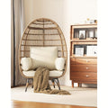 Oversized Rattan Egg Chair Indoor\u002FOutdoor Wicker Egg Basket Lounge Chair Egg Shaped Chair with Steel Frame And 4 Cushions for Patio, Porch, Backyard, Living Room, White\u002FBlack