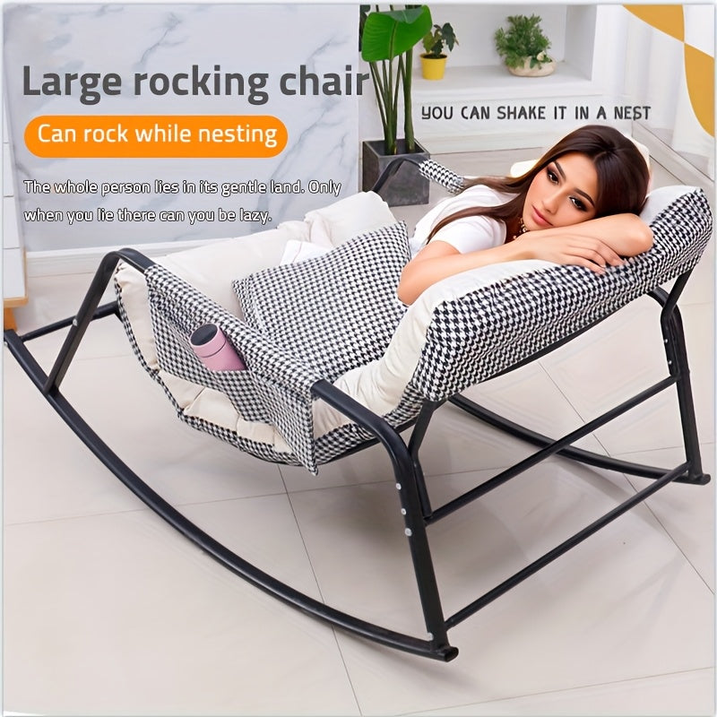 Large Rocking Recliner Chair, Padded Glider Rocker Featuring Armrests, Comfortable Lounge Chair Suitable for Living Room And Outdoor Use